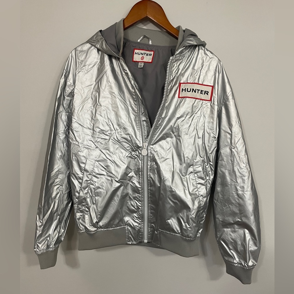HUNTER X TARGET Silver Metallic Lined Windbreaker Bomber Jacket Unisex Small